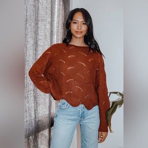 Lulu’s Moonglow Rust Brown Loose Knit Sweater Size Small